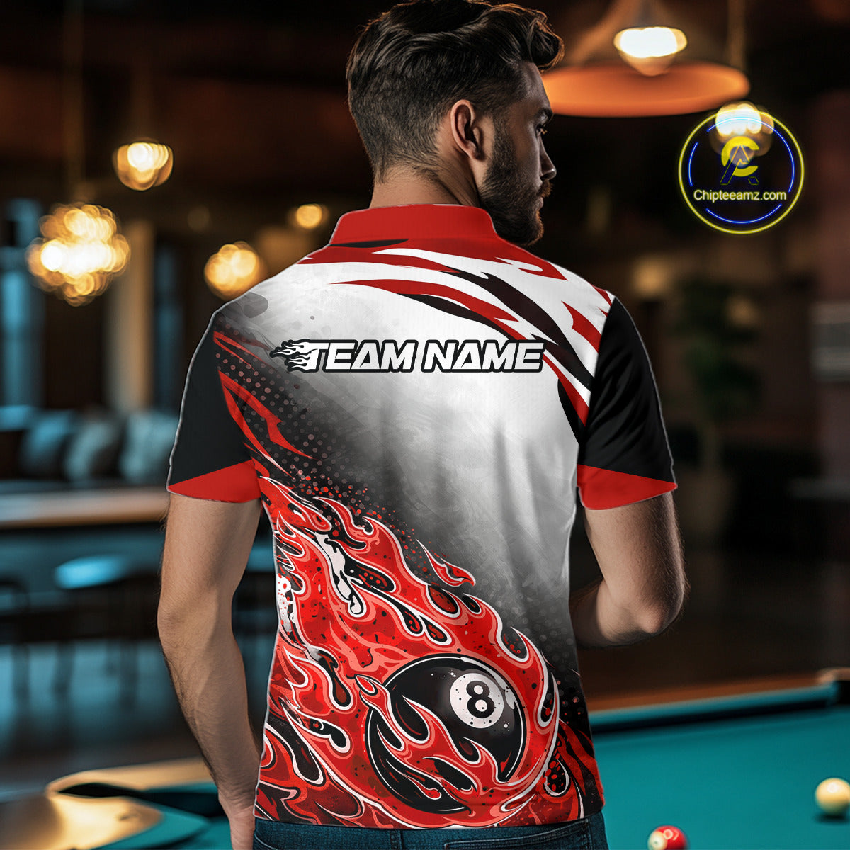 Red Flaming 8 Ball Billiard Jersey Custom Men's Billiard Polo & Quarter Zip, Pool Team Jersey TDM5726
