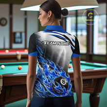 Load image into Gallery viewer, Blue Flaming 8 Ball Billiard Jersey Custom Women's Billiard Polo &amp; Quarter Zip, Pool Team Jersey TDM5725