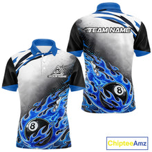 Load image into Gallery viewer, Blue Flaming 8 Ball Billiard Jersey Custom Men's Billiard Polo &amp; Quarter Zip, Pool Team Jersey TDM5725