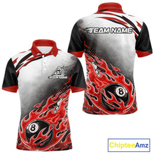 Load image into Gallery viewer, Red Flaming 8 Ball Billiard Jersey Custom Men's Billiard Polo &amp; Quarter Zip, Pool Team Jersey TDM5726