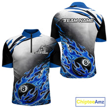 Load image into Gallery viewer, Blue Flaming 8 Ball Billiard Jersey Custom Men's Billiard Polo &amp; Quarter Zip, Pool Team Jersey TDM5725