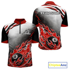 Load image into Gallery viewer, Red Flaming 8 Ball Billiard Jersey Custom Men's Billiard Polo &amp; Quarter Zip, Pool Team Jersey TDM5726