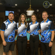 Load image into Gallery viewer, Blue Flaming 8 Ball Billiard Jersey Custom Women's Billiard Polo &amp; Quarter Zip, Pool Team Jersey TDM5725