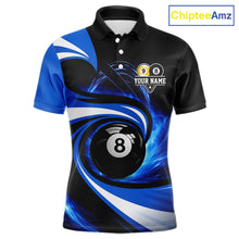 Load image into Gallery viewer, Black And Blue 8 Ball &amp; 9 Ball Billiard Shirt For Men Custom Pool Jersey Team Polo &amp; 1/4 Zip TDM6343