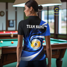Load image into Gallery viewer, Black And Blue 8 Ball &amp; 9 Ball Billiard Shirt For Women Custom Pool Jersey Team Polo &amp; 1/4 Zip TDM6343