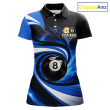 Load image into Gallery viewer, Black And Blue 8 Ball &amp; 9 Ball Billiard Shirt For Women Custom Pool Jersey Team Polo &amp; 1/4 Zip TDM6343