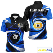 Load image into Gallery viewer, Black And Blue 8 Ball &amp; 9 Ball Billiard Shirt For Men Custom Pool Jersey Team Polo &amp; 1/4 Zip TDM6343