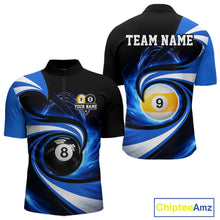 Load image into Gallery viewer, Black And Blue 8 Ball &amp; 9 Ball Billiard Shirt For Men Custom Pool Jersey Team Polo &amp; 1/4 Zip TDM6343