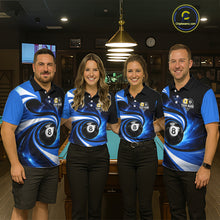 Load image into Gallery viewer, Black And Blue 8 Ball &amp; 9 Ball Billiard Shirt For Men Custom Pool Jersey Team Polo &amp; 1/4 Zip TDM6343
