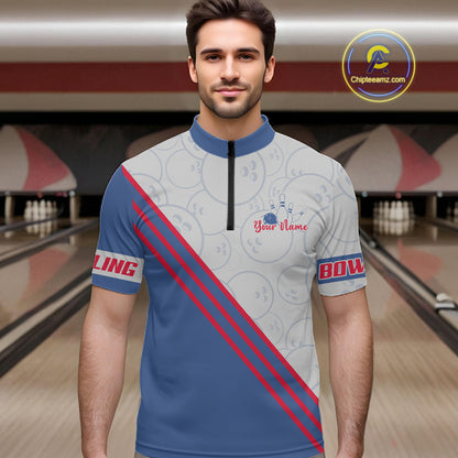 Personalized Bowling Jersey Polo & Quarter Zip For Men Custom Bowling Tournament Team Shirt TDM6349