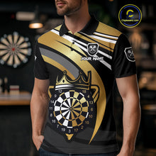 Load image into Gallery viewer, Black And Gold Dartboard Crown Darts Shirt For Men Custom Darts Sport Jersey Team Polo &amp; 1/4 Zip TDM4793