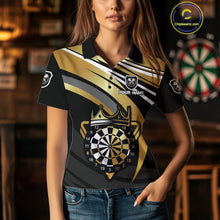 Load image into Gallery viewer, Black And Gold Dartboard Crown Darts Shirt For Women Custom Darts Sport Jersey Team Polo &amp; 1/4 Zip TDM4793