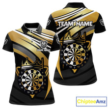 Load image into Gallery viewer, Black And Gold Dartboard Crown Darts Shirt For Women Custom Darts Sport Jersey Team Polo &amp; 1/4 Zip TDM4793