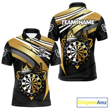Load image into Gallery viewer, Black And Gold Dartboard Crown Darts Shirt For Men Custom Darts Sport Jersey Team Polo &amp; 1/4 Zip TDM4793
