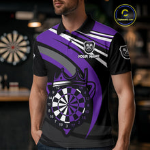Load image into Gallery viewer, Black And Purple Dartboard Crown Darts Shirt For Men Custom Darts Sport Jersey Team Polo &amp; 1/4 Zip TDM4794