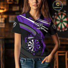Load image into Gallery viewer, Black And Purple Dartboard Crown Darts Shirt For Women Custom Darts Sport Jersey Team Polo &amp; 1/4 Zip TDM4794