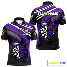 Load image into Gallery viewer, Black And Purple Dartboard Crown Darts Shirt For Men Custom Darts Sport Jersey Team Polo &amp; 1/4 Zip TDM4794