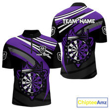 Load image into Gallery viewer, Black And Purple Dartboard Crown Darts Shirt For Men Custom Darts Sport Jersey Team Polo &amp; 1/4 Zip TDM4794