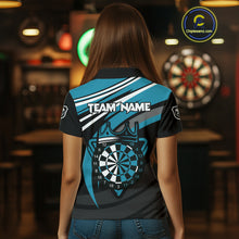 Load image into Gallery viewer, Black &amp; Turquoise Dartboard Crown Darts Shirt For Women Custom Darts Jersey Team Polo &amp; 1/4 Zip TDM4795