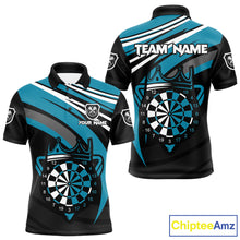 Load image into Gallery viewer, Black &amp; Turquoise Dartboard Crown Darts Shirt For Men Custom Darts Jersey Team Polo &amp; 1/4 Zip TDM4795
