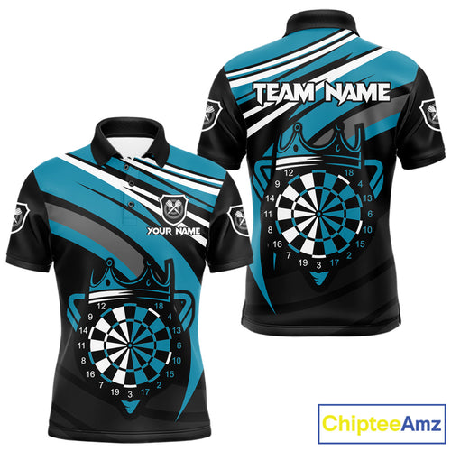 Black & Turquoise Dartboard Crown Darts Shirt For Men Custom Darts Jersey Team Polo & 1/4 Zip TDM4795