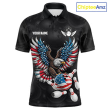 Load image into Gallery viewer, Personalized American Flag Eagle Bowling Polo &amp; 1/4 Zip For Men, Patriotic Bowling Team Jersey TDM6098