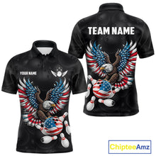 Load image into Gallery viewer, Personalized American Flag Eagle Bowling Polo &amp; 1/4 Zip For Men, Patriotic Bowling Team Jersey TDM6098
