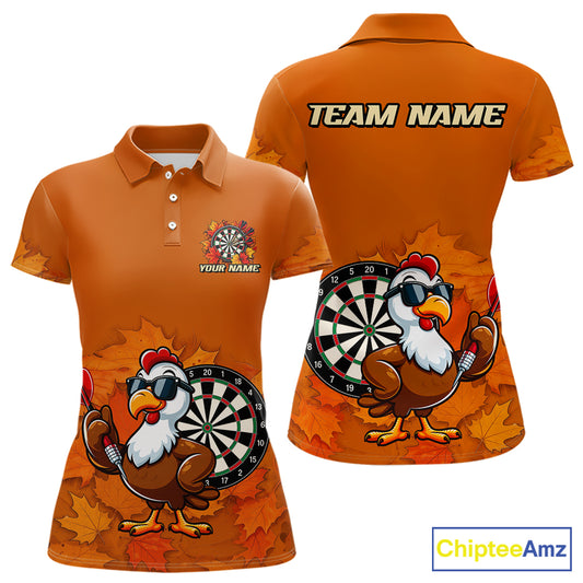 Personalized Orange Funny Turkey Darts Shirts For Women Custom Thanksgiving Dart Team Jersey TDM7269