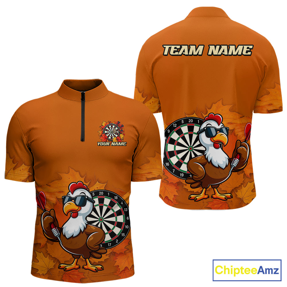 Personalized Orange Funny Turkey Darts Shirts For Men Custom Thanksgiving Dart Team Jersey  TDM7269