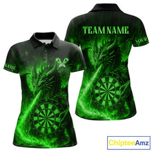 Load image into Gallery viewer, Green Flaming Dragon Darts Jersey For Women Custom Polo &amp; Quarter Zip Darts League Team Shirt TDM5489
