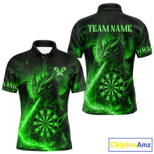 Load image into Gallery viewer, Green Flaming Dragon Darts Jersey For Men Custom Polo &amp; Quarter Zip Darts League Team Shirt TDM5489