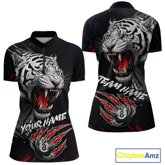 Personalized Tiger 8 Ball Pool Billiard Shirt For Women, Billiard Team Jersey Polo & 1/4 Zip |Red TDM5495