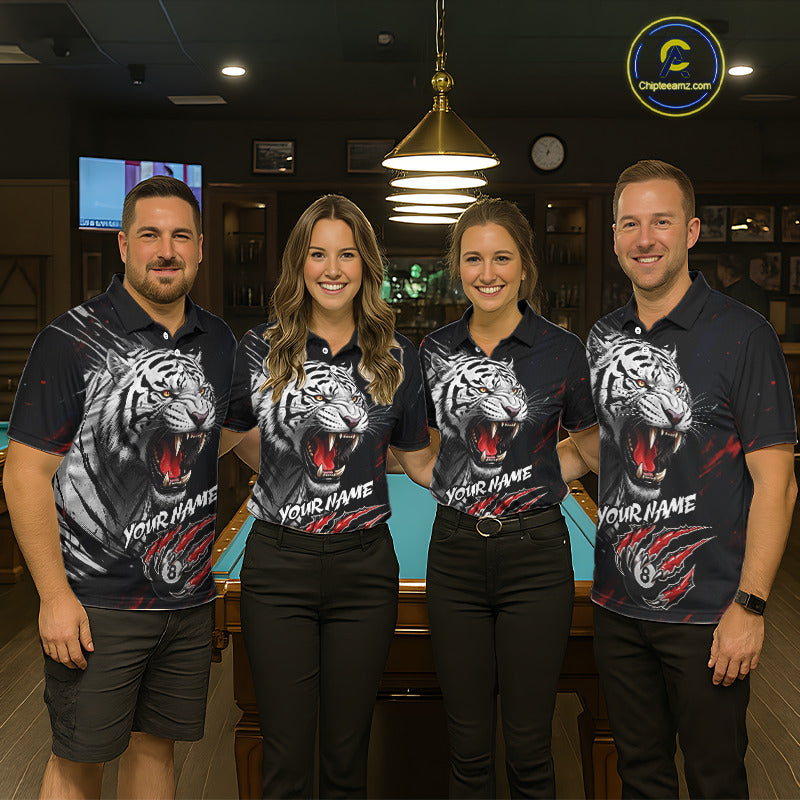 Personalized Tiger 8 Ball Pool Billiard Shirt For Men, Billiard Team Jersey Polo & 1/4 Zip |Red TDM5495