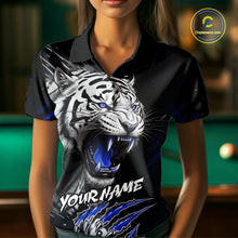 Load image into Gallery viewer, Personalized Tiger 8 Ball Pool Billiard Shirt For Women, Billiard Team Jersey Polo &amp; 1/4 Zip |Blue TDM5496