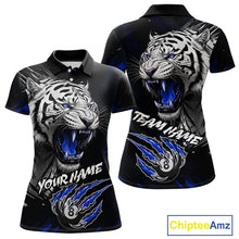 Load image into Gallery viewer, Personalized Tiger 8 Ball Pool Billiard Shirt For Women, Billiard Team Jersey Polo &amp; 1/4 Zip |Blue TDM5496