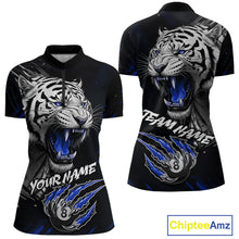 Load image into Gallery viewer, Personalized Tiger 8 Ball Pool Billiard Shirt For Women, Billiard Team Jersey Polo &amp; 1/4 Zip |Blue TDM5496