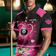 Load image into Gallery viewer, Black And Pink 8 Ball Pool Heart Billiard Shirt For Men Custom Valentine Billiard Gifts TDM5748