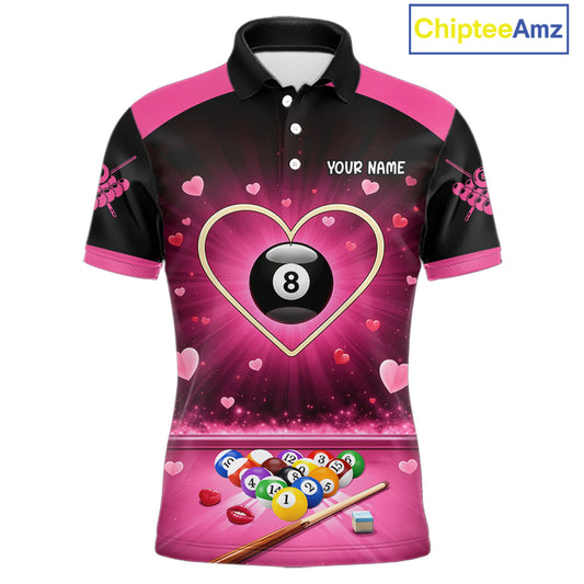 Black And Pink 8 Ball Pool Heart Billiard Shirt For Men Custom Valentine Billiard Gifts TDM5748