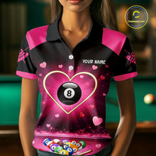 Load image into Gallery viewer, Black And Pink 8 Ball Pool Heart Billiard Shirt For Women Custom Valentine Billiard Gifts TDM5748