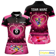 Load image into Gallery viewer, Black And Pink 8 Ball Pool Heart Billiard Shirt For Women Custom Valentine Billiard Gifts TDM5748
