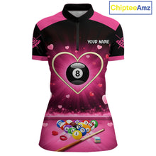 Load image into Gallery viewer, Black And Pink 8 Ball Pool Heart Billiard Shirt For Women Custom Valentine Billiard Gifts TDM5748