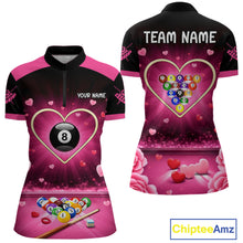 Load image into Gallery viewer, Black And Pink 8 Ball Pool Heart Billiard Shirt For Women Custom Valentine Billiard Gifts TDM5748