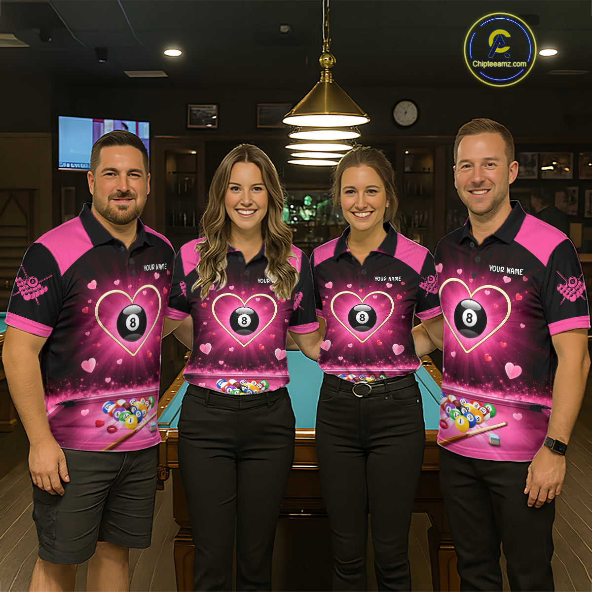Black And Pink 8 Ball Pool Heart Billiard Shirt For Men Custom Valentine Billiard Gifts TDM5748