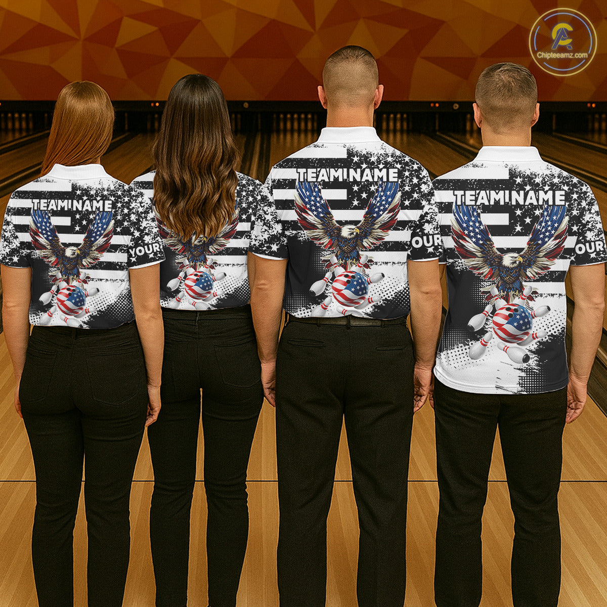 Custom Bowling Shirts For Men, Grunge Eagle American Flag Bowling Jersey Team Polo & 1/4 Zip TDM6545
