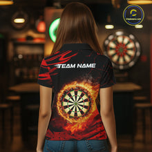 Load image into Gallery viewer, Red Flaming Dartboard Fire Darts Shirt For Women Custom Darts Jersey Team Polo &amp; Quarter Zip TDM5501