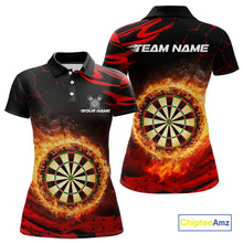 Load image into Gallery viewer, Red Flaming Dartboard Fire Darts Shirt For Women Custom Darts Jersey Team Polo &amp; Quarter Zip TDM5501