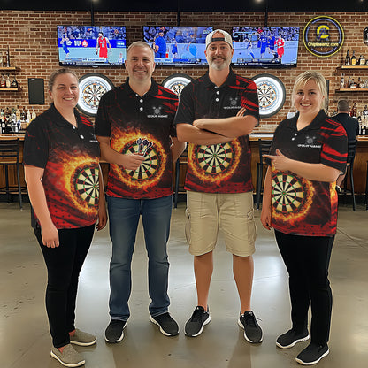 Red Flaming Dartboard Fire Darts Shirt For Men Custom Darts Jersey Team Polo & Quarter Zip TDM5501