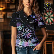 Load image into Gallery viewer, Holographic Flaming Dartboard Custom Darts Shirt For Women, Darts Jersey Team Polo &amp; 1/4 Zip TDM5502