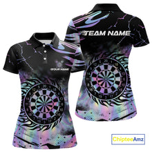 Load image into Gallery viewer, Holographic Flaming Dartboard Custom Darts Shirt For Women, Darts Jersey Team Polo &amp; 1/4 Zip TDM5502