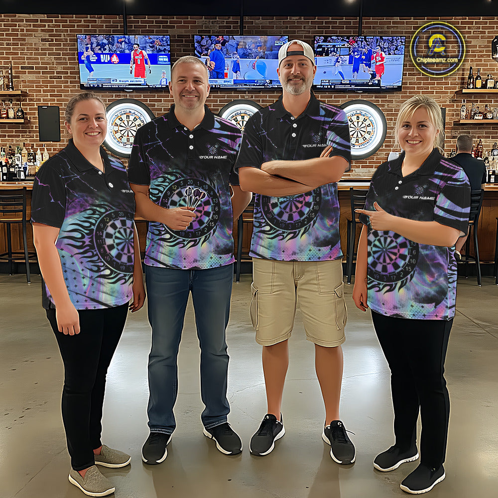 Holographic Flaming Dartboard Custom Darts Shirt For Men, Darts Jersey Team Polo & 1/4 Zip TDM5502